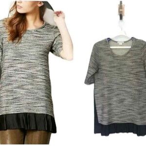 Anthropologie Clu & Willoughby Striped Black Gray Women's Top Tunic Marled Sz M